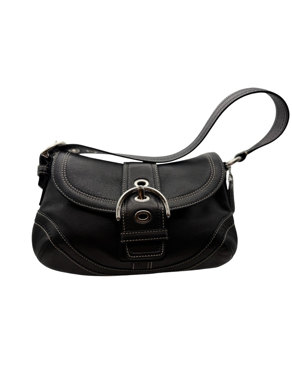 Coach Soho Flap Shoulder Bag • Black Leather • Baguette/Hobo (pre-loved)